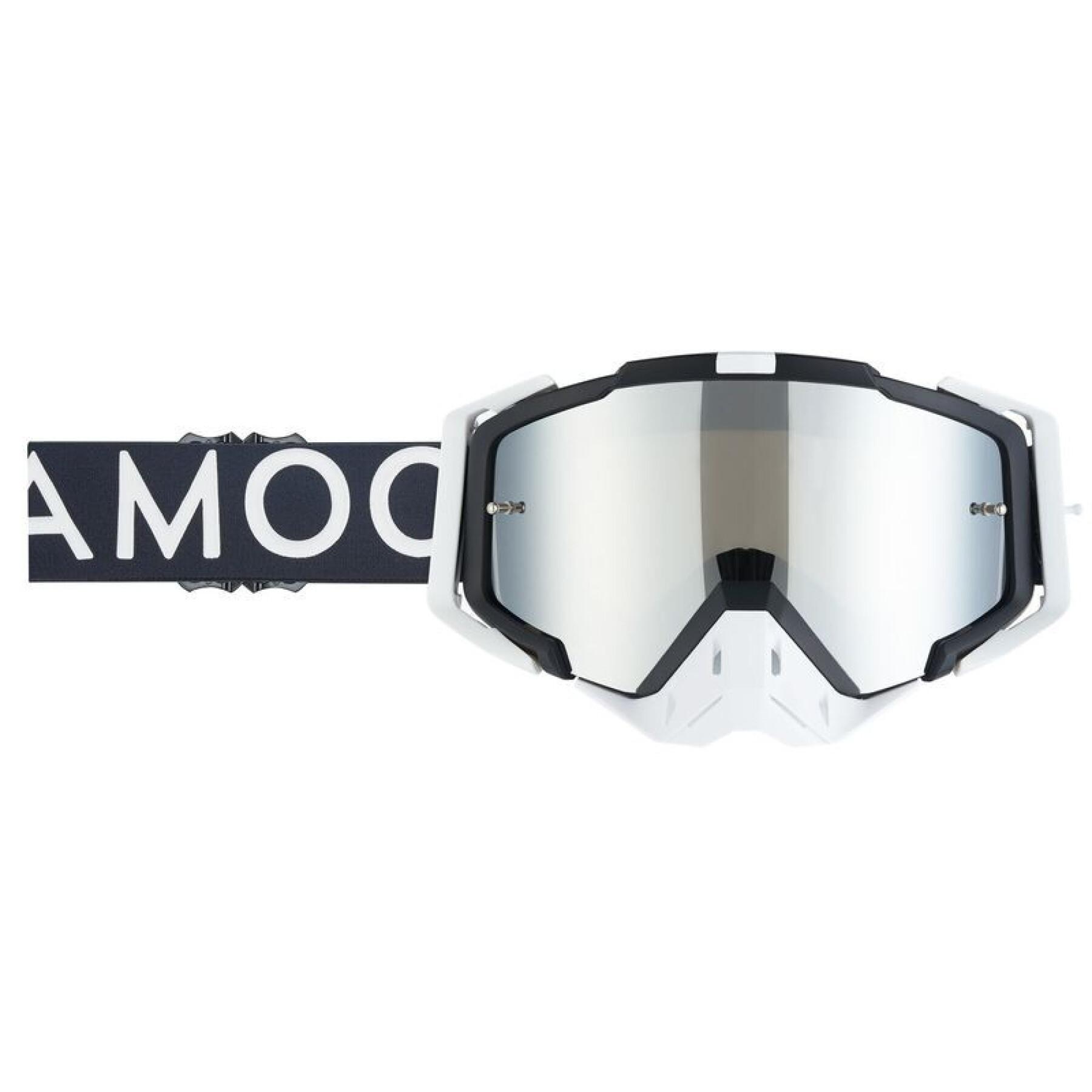 Óculos cruzados de motocicleta com lentes espelhadas de prata Amoq Aster